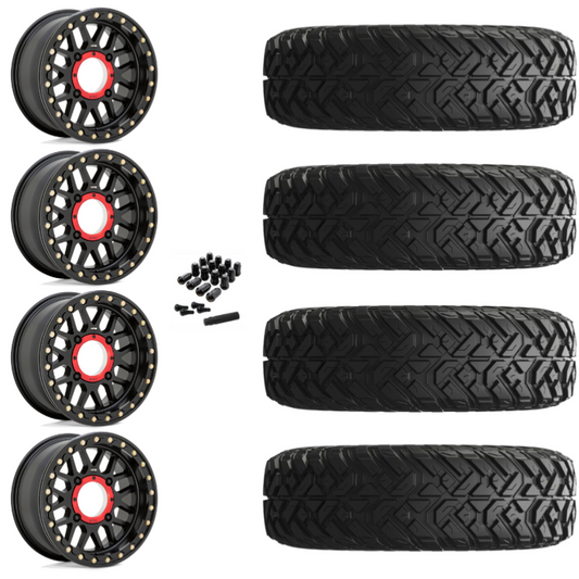 14" KMC Grenade KS235 Beadlock Black UTV Rims & 28" EFX Gripper Standard Tires 8 Ply Mounted