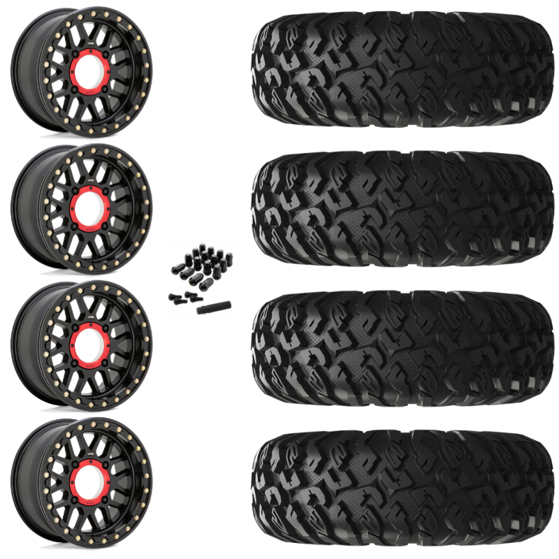 14" KMC Grenade KS235 Beadlock Black UTV Rims & 30" EFX MotoClaw Tires 8 Ply Mounted