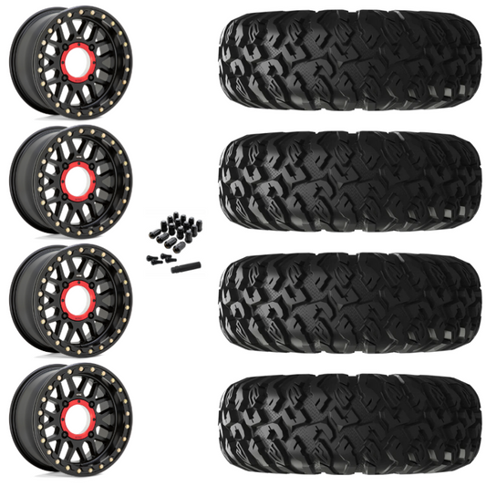 14" KMC Grenade KS235 Beadlock Black UTV Rims & 30" EFX MotoClaw Tires 8 Ply Mounted