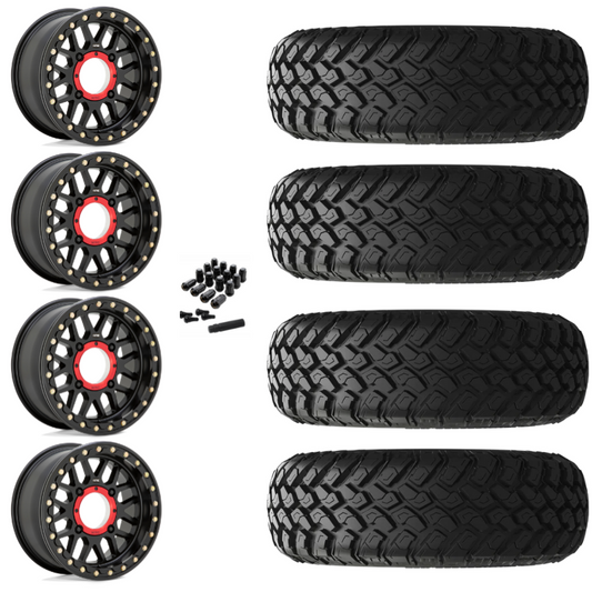 14" KMC Grenade KS235 Beadlock Black UTV Rims & 30" EFX MotoHammer Tires 8 Ply Mounted