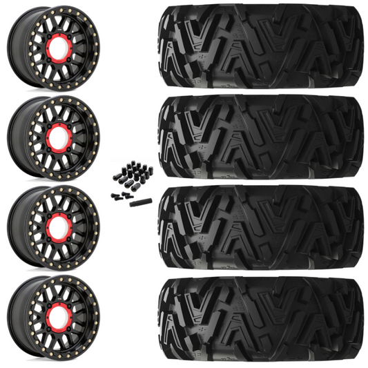 14" KMC Grenade KS235 Beadlock Black UTV Rims & 27" EFX MotoMTC Tires 6 Ply Mounted
