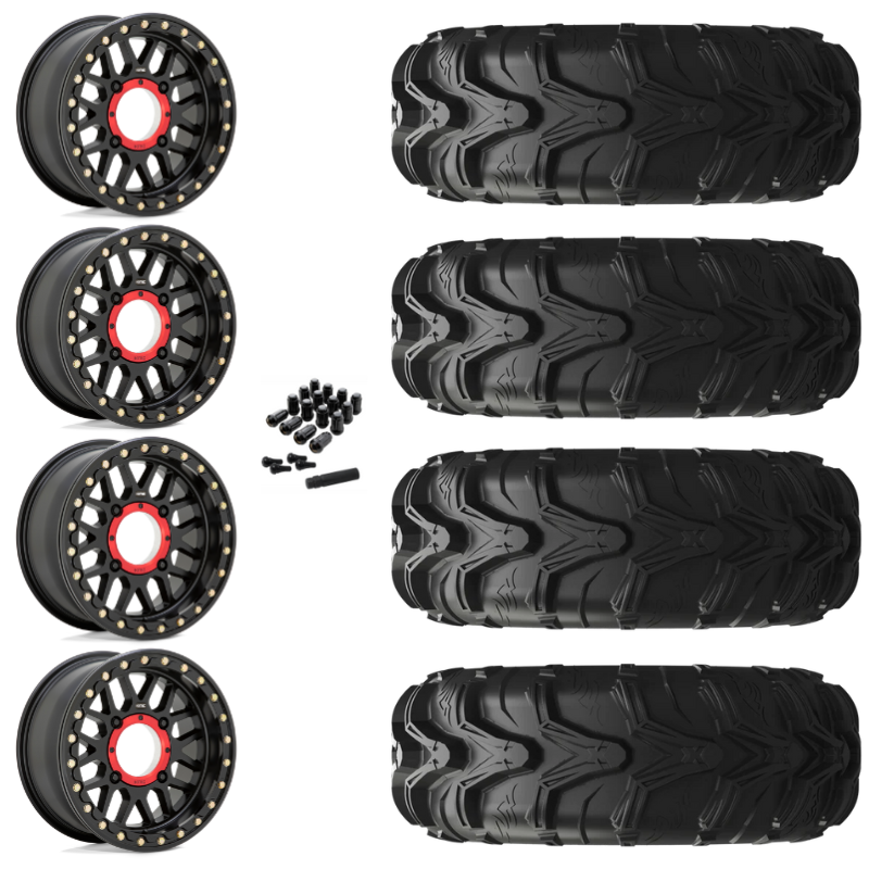 14" KMC Grenade KS235 Beadlock Black UTV Rims & 27" EFX MotoMax Tires 6 Ply Mounted