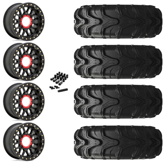 14" KMC Grenade KS235 Beadlock Black UTV Rims & 27" EFX MotoMax Tires 6 Ply Mounted