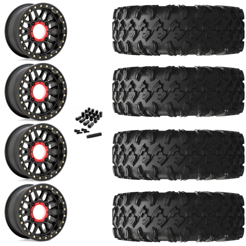 15" KMC Grenade KS235 Beadlock Black UTV Rims & 30" EFX MotoRavage Tires 8 Ply Mounted
