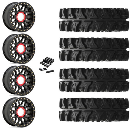 14" KMC Grenade KS235 Beadlock Black UTV Rims & 28" EFX MotoSlayer Tires 6 Ply Mounted