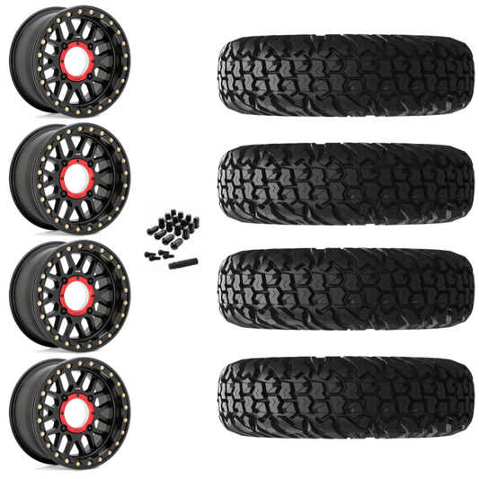 15" KMC Grenade KS235 Beadlock Black UTV Rims & 30" EFX MotoVator Tires 8 Ply Mounted
