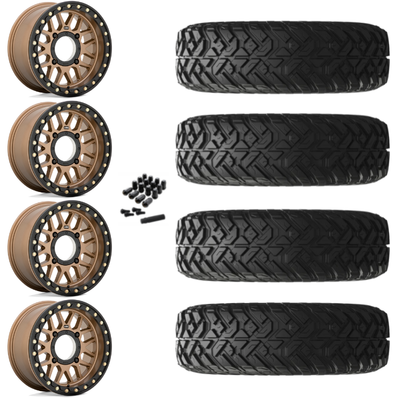 15" KMC Grenade KS235 Beadlock Bronze UTV Rims & 33" EFX Gripper R/T Tires 10 Ply Mounted