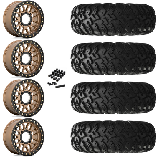 15" KMC Grenade KS235 Beadlock Bronze UTV Rims & 31" EFX MotoClaw Tires 8 Ply Mounted