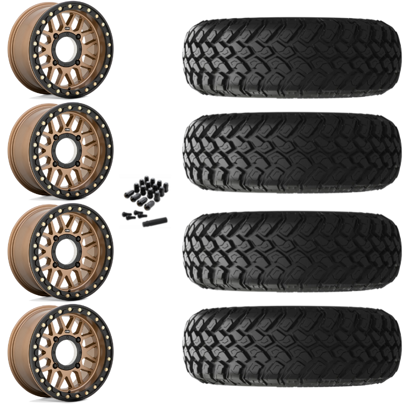 15" KMC Grenade KS235 Beadlock Bronze UTV Rims & 32" EFX MotoHammer Tires 8 Ply Mounted