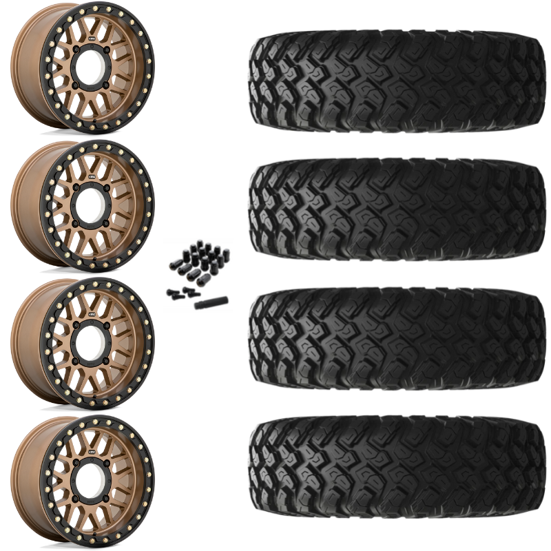 15" KMC Grenade KS235 Beadlock Bronze UTV Rims & 33" EFX MotoRally Tires 8 Ply Mounted