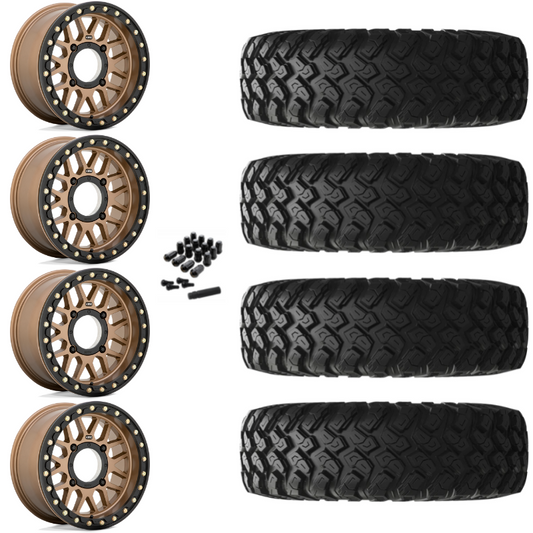 15" KMC Grenade KS235 Beadlock Bronze UTV Rims & 33" EFX MotoRally Tires 8 Ply Mounted