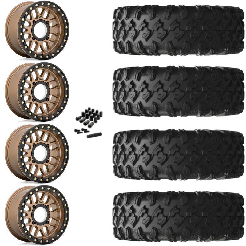 15" KMC Grenade KS235 Beadlock Bronze UTV Rims & 30" EFX MotoRavage Tires 8 Ply Mounted