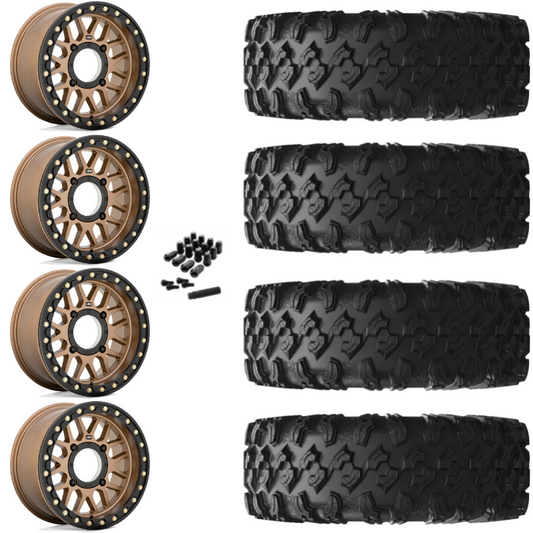 15" KMC Grenade KS235 Beadlock Bronze UTV Rims & 30" EFX MotoRavage Tires 8 Ply Mounted