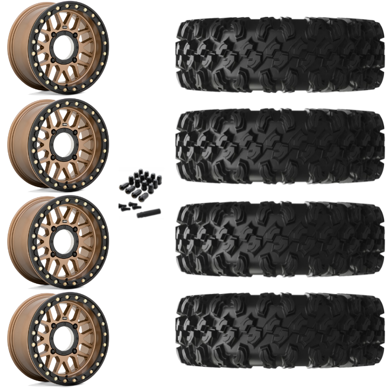 15" KMC Grenade KS235 Beadlock Bronze UTV Rims & 32" EFX MotoRavage XL Tires 8 Ply Mounted