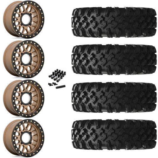 15" KMC Grenade KS235 Beadlock Bronze UTV Rims & 32" EFX MotoRavage XL Tires 8 Ply Mounted