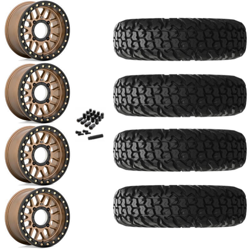 15" KMC Grenade KS235 Beadlock Bronze UTV Rims & 32" EFX MotoVator Tires 8 Ply Mounted