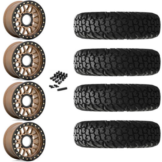 15" KMC Grenade KS235 Beadlock Bronze UTV Rims & 34" EFX MotoVator Tires 8 Ply Mounted