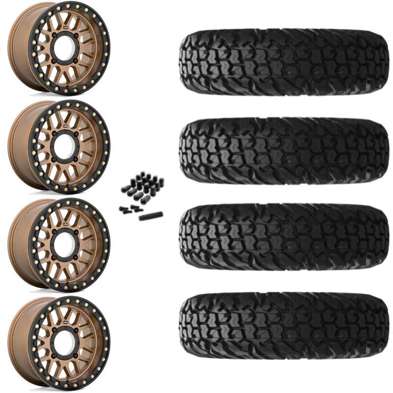 15" KMC Grenade KS235 Beadlock Bronze UTV Rims & 30" EFX MotoVator Tires 8 Ply Mounted