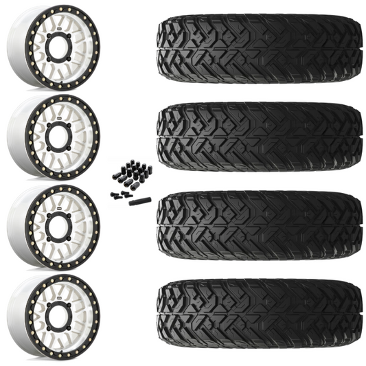 14" KMC Grenade KS235 Beadlock Machined UTV Rims & 28" EFX Gripper R/T-K Tires 10 Ply Mounted