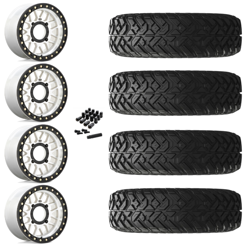14" KMC Grenade KS235 Beadlock Machined UTV Rims & 32" EFX Gripper R/T Tires 10 Ply Mounted