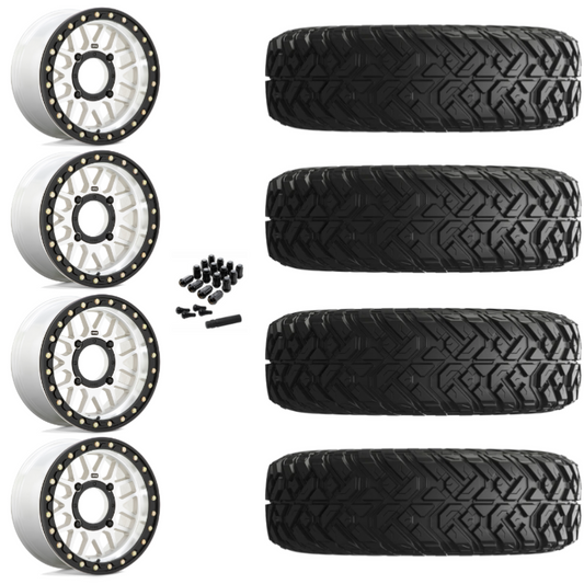 14" KMC Grenade KS235 Beadlock Machined UTV Rims & 28" EFX Gripper Standard Tires 8 Ply Mounted