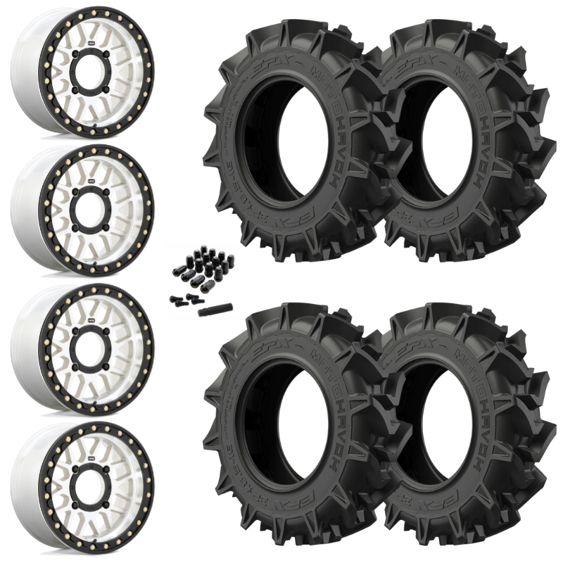14" KMC Grenade KS235 Beadlock Machined UTV Rims & 31" EFX MotoHavok Tires 6 Ply Mounted