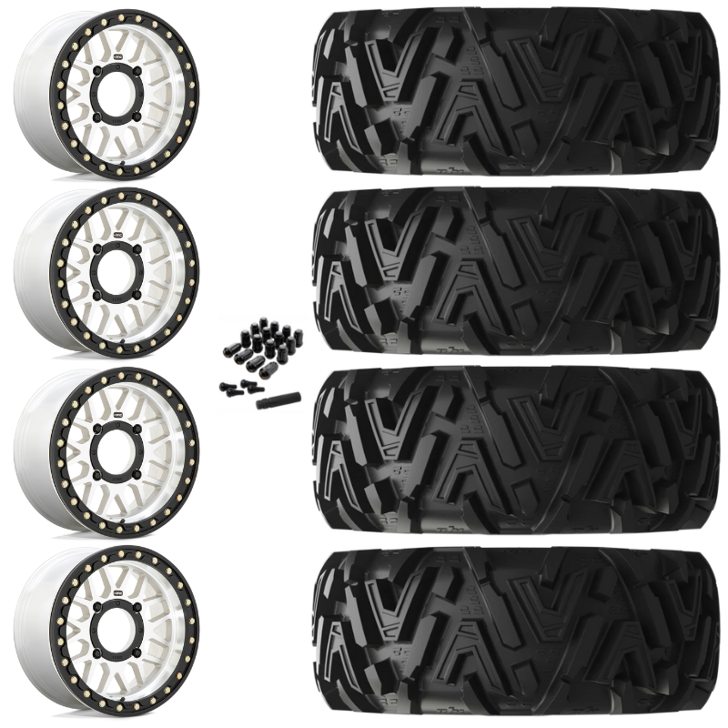 14" KMC Grenade KS235 Beadlock Machined UTV Rims & 27" EFX MotoMTC Tires 6 Ply Mounted