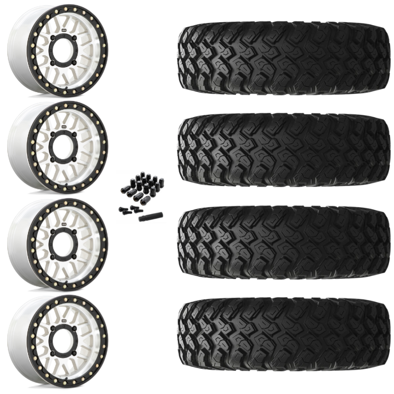 15" KMC Grenade KS235 Beadlock Machined UTV Rims & 28" EFX MotoRally Tires 8 Ply Mounted