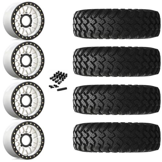 15" KMC Grenade KS235 Beadlock Machined UTV Rims & 28" EFX MotoRally Tires 8 Ply Mounted