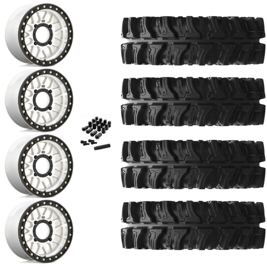 14" KMC Grenade KS235 Beadlock Machined UTV Rims & 28" EFX MotoSlayer Tires 6 Ply Mounted