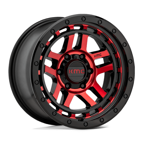 KMC KM540 Recon Gloss Black Machined With Red Tint Wheels