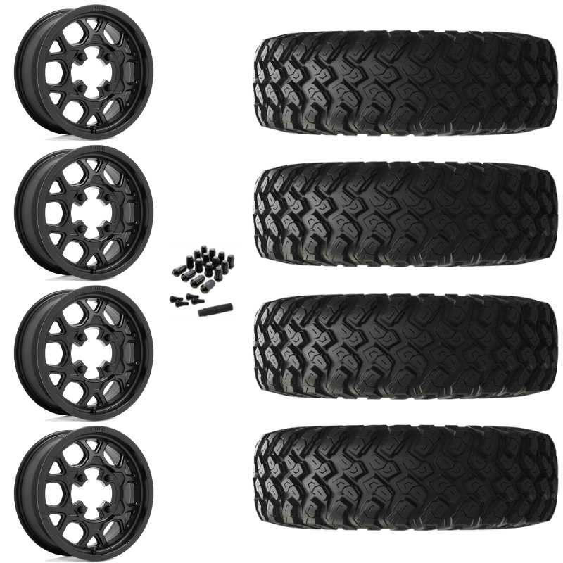 15" KMC Mesa Lite KS133 Black UTV Rims & 32" EFX MotoRally Tires 8 Ply Mounted