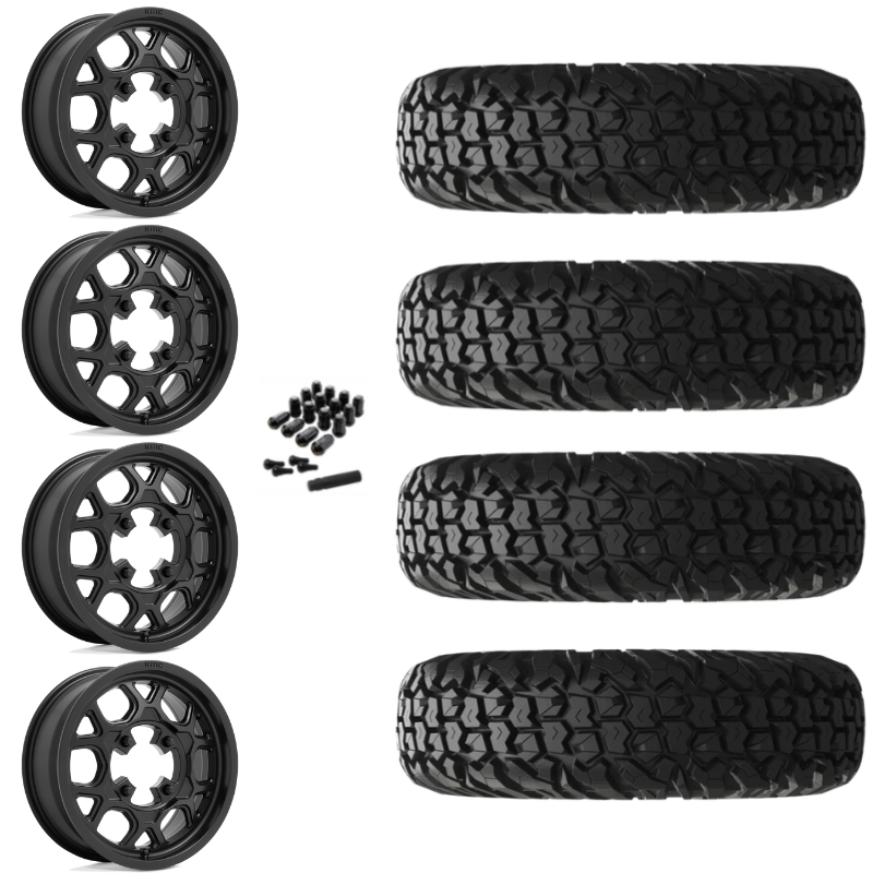 15" KMC Mesa Lite KS133 Black UTV Rims & 30" EFX MotoVator Tires 8 Ply Mounted