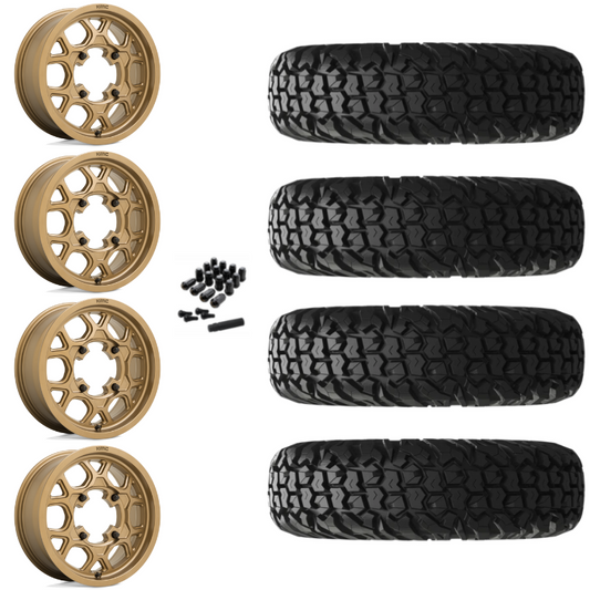 15" KMC Mesa Lite KS133 Bronze UTV Rims & 34" EFX MotoVator Tires 8 Ply Mounted