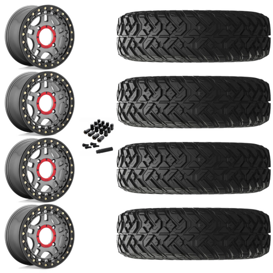 14" KMC Recon KS240 Beadlock Gun Metal UTV Rims & 32" EFX Gripper R/T-K Tires 10 Ply Mounted