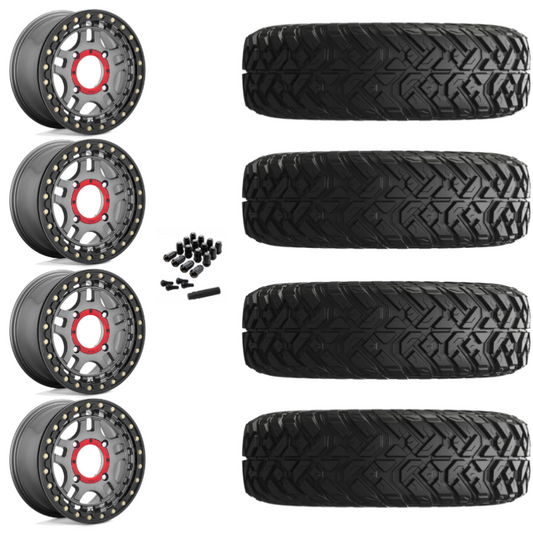 14" KMC Recon KS240 Beadlock Gun Metal UTV Rims & 32"EFX Gripper Standard Tires 8 Ply Mounted