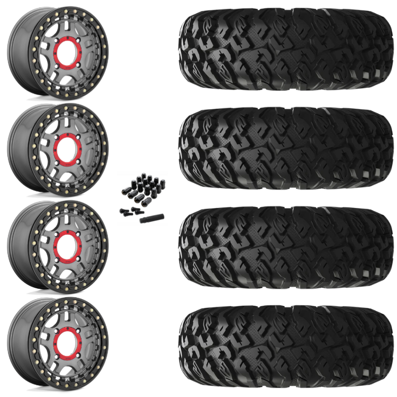14" KMC Recon KS240 Beadlock Gun Metal UTV Rims & 30" EFX MotoClaw Tires 8 Ply Mounted