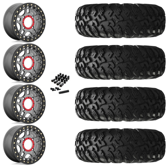14" KMC Recon KS240 Beadlock Gun Metal UTV Rims & 30" EFX MotoClaw Tires 8 Ply Mounted
