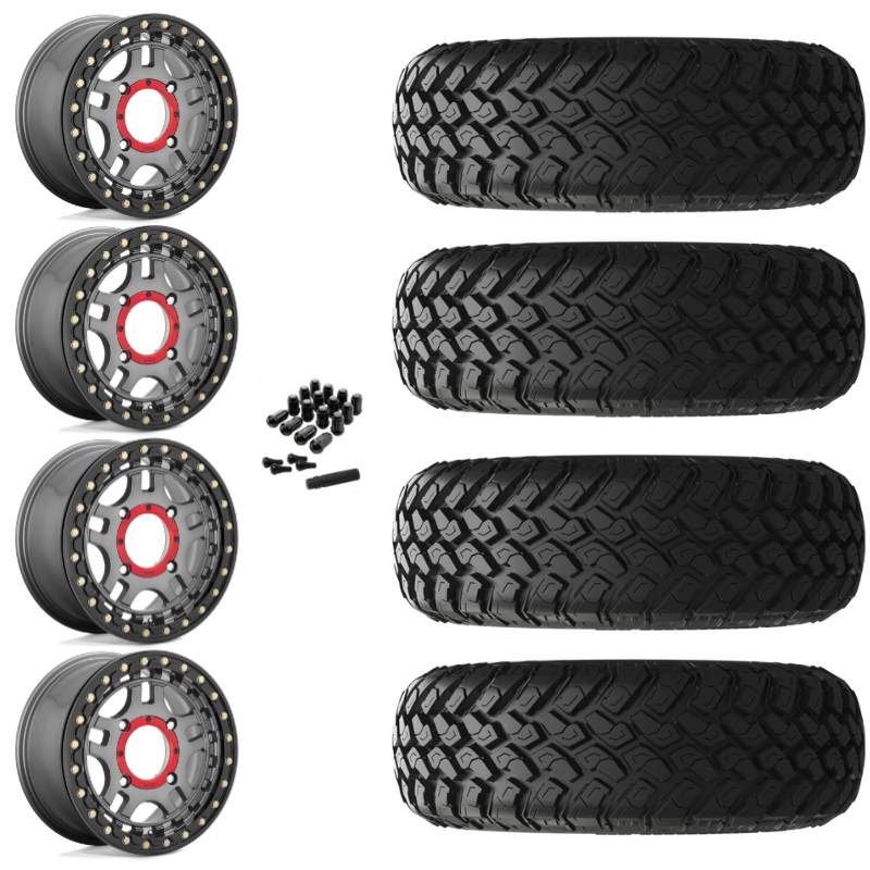 14" KMC Recon KS240 Beadlock Gun Metal UTV Rims & 30" EFX MotoHammer Tires 8 Ply Mounted