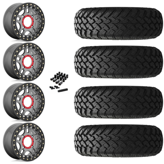 14" KMC Recon KS240 Beadlock Gun Metal UTV Rims & 30" EFX MotoHammer Tires 8 Ply Mounted