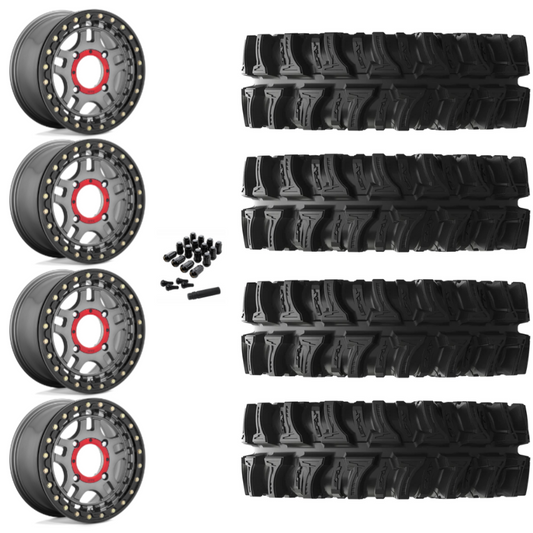 14" KMC Recon KS240 Beadlock Gun Metal UTV Rims & 28" EFX MotoSlayer Tires 6 Ply Mounted