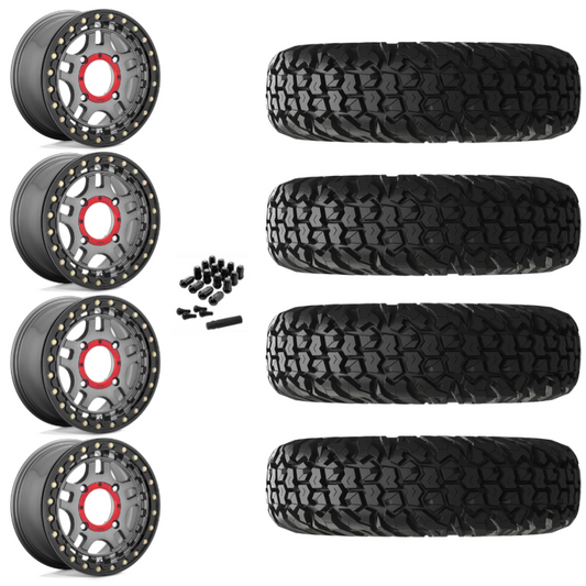 15" KMC Recon KS240 Beadlock Gun Metal UTV Rims & 30" EFX MotoVator Tires 8 Ply Mounted