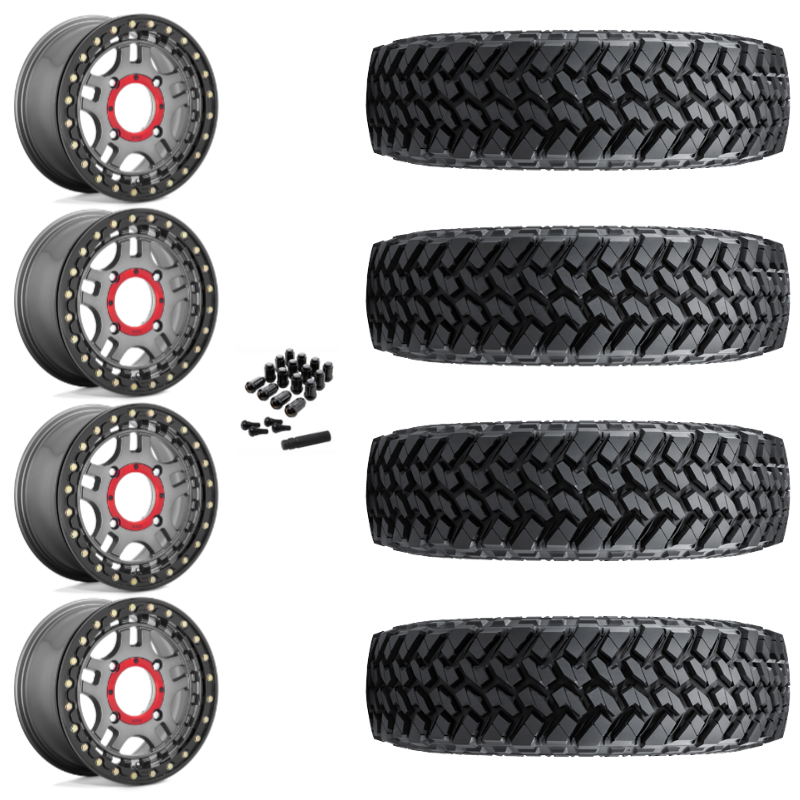 15" KMC Recon KS240 Beadlock Gun Metal UTV Rims & 33" Nitto Trail Grappler SxS Tires 8 Ply Mounted