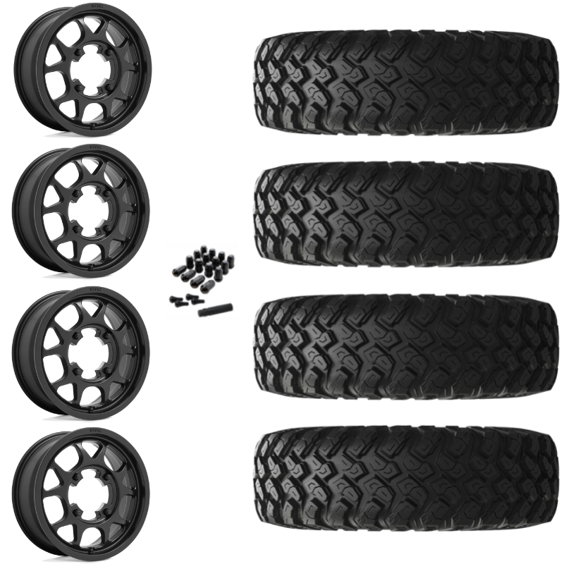 15" KMC Toro KS136 Black UTV Rims & 28" EFX MotoRally Tires 8 Ply Mounted