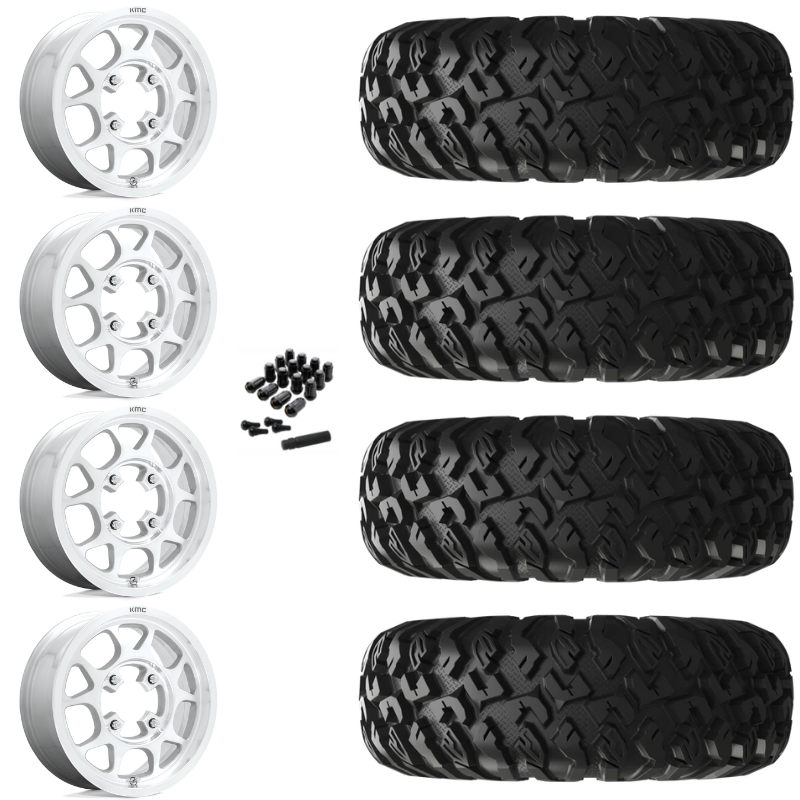 15" KMC Toro KS136 Machined UTV Rims & 28" EFX MotoClaw Tires 8 Ply Mounted