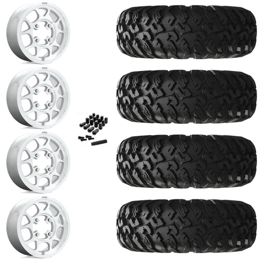 15" KMC Toro KS136 Machined UTV Rims & 28" EFX MotoClaw Tires 8 Ply Mounted