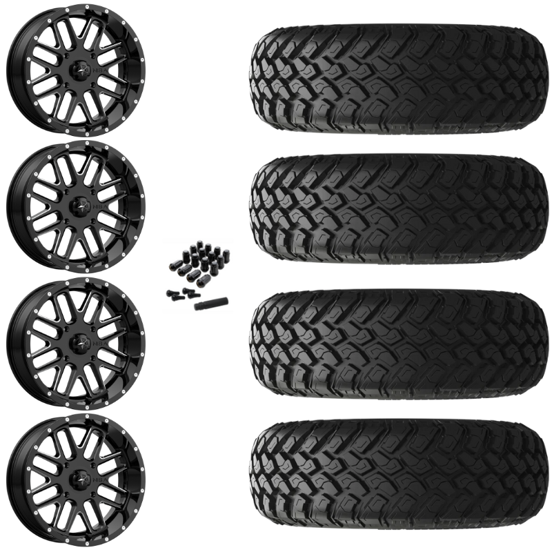 18" MSA Bandit M35 Black Milled UTV Rims & 33" EFX MotoHammer Tires 8 Ply Mounted