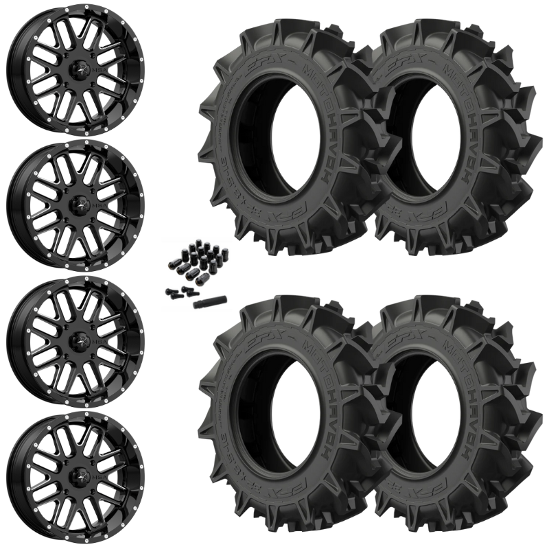 18" MSA Bandit M35 Black Milled UTV Rims & 32" EFX MotoHavok Tires 6 Ply Mounted