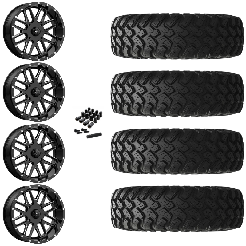 22" MSA Bandit M35 Black Milled UTV Rims & 35" EFX MotoRally Tires 8 Ply Mounted