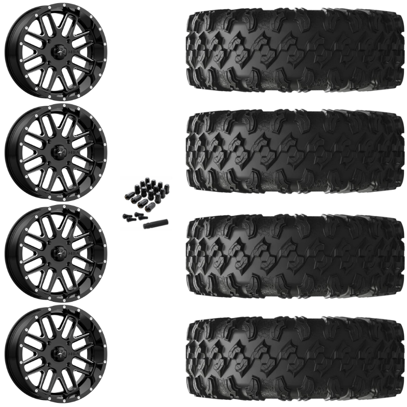 18" MSA Bandit M35 Black Milled UTV Rims & 32" EFX MotoRavage Tires 8 Ply Mounted